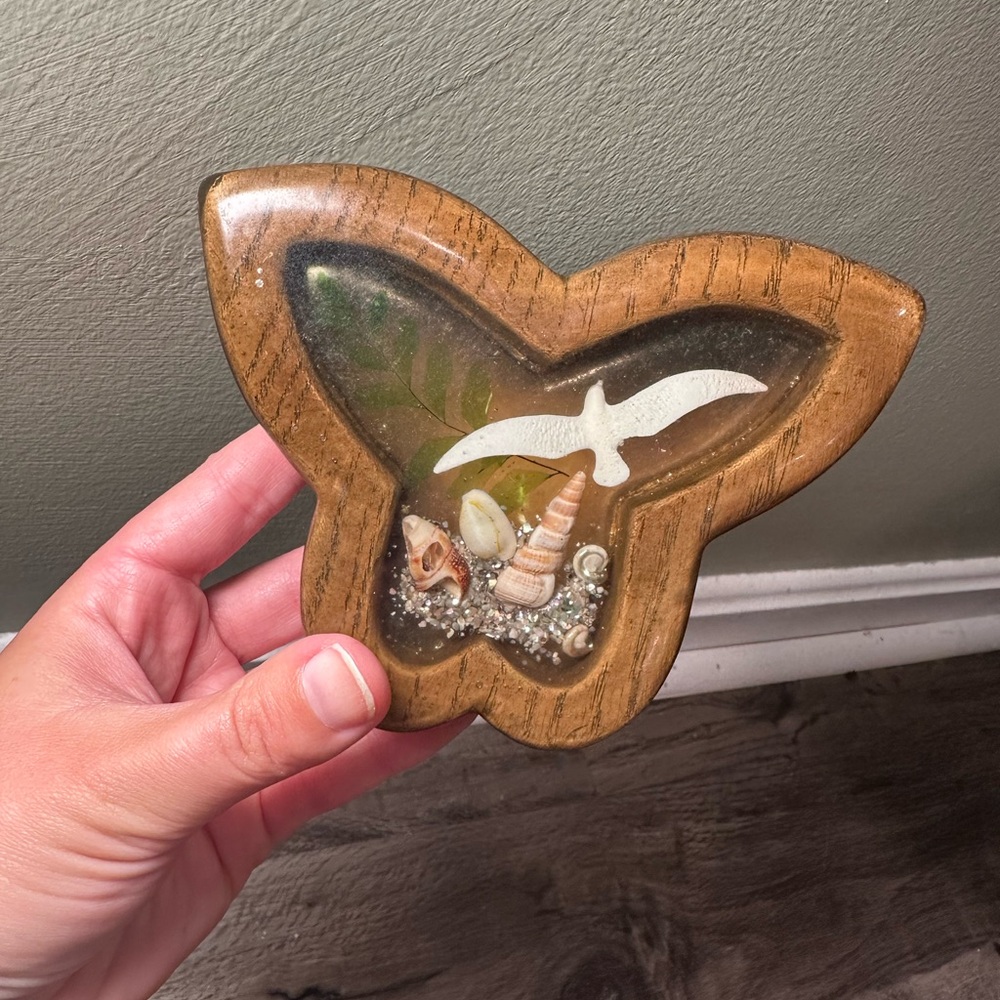 Wooden Butterfly Box with Coastal Lucite Inclusion